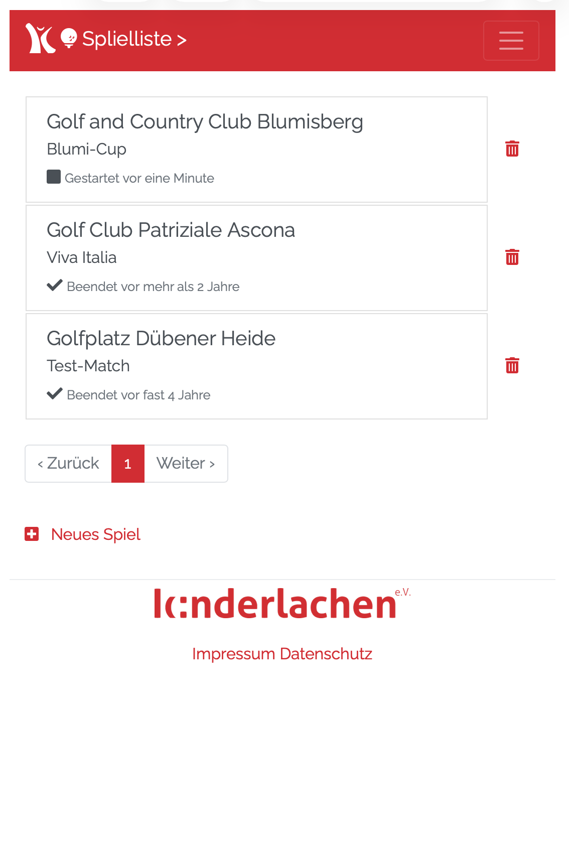 Kinderlachen Golf-App: Spielliste